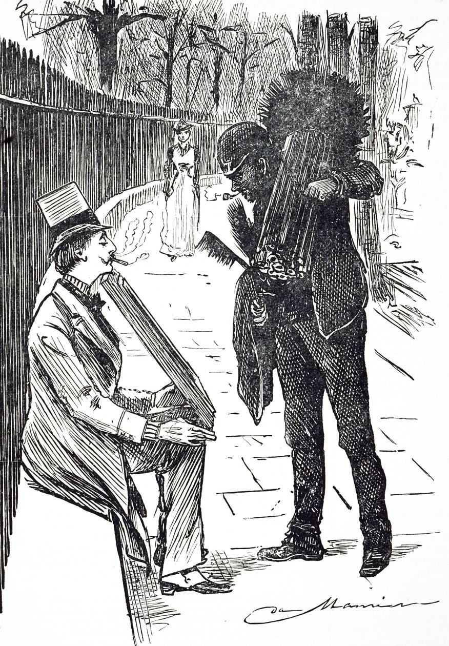 En tecknad serie som föreställer en sotare som bär sina penslar genom Londons gator. Illustrerad av George du Maurier (1834-1896), en fransk-brittisk serietecknare och författare av George du Maurier