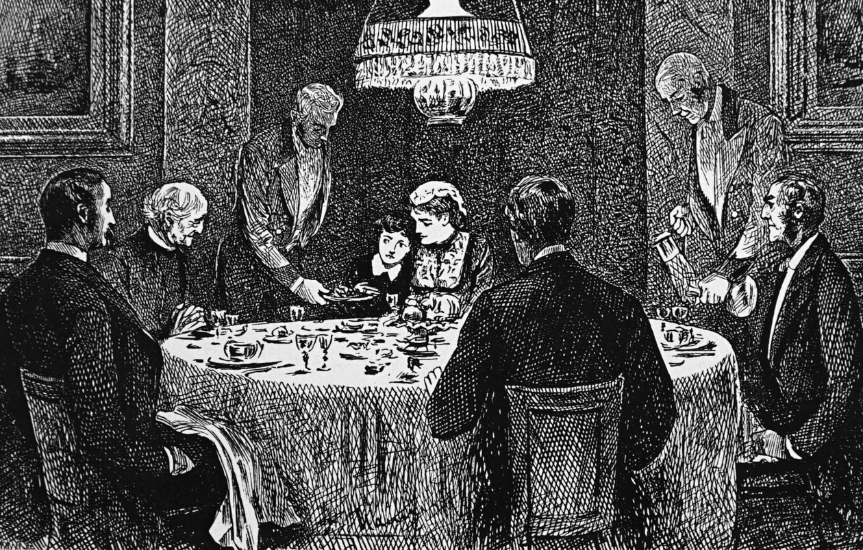 En överklassfamilj vid bordet av George du Maurier