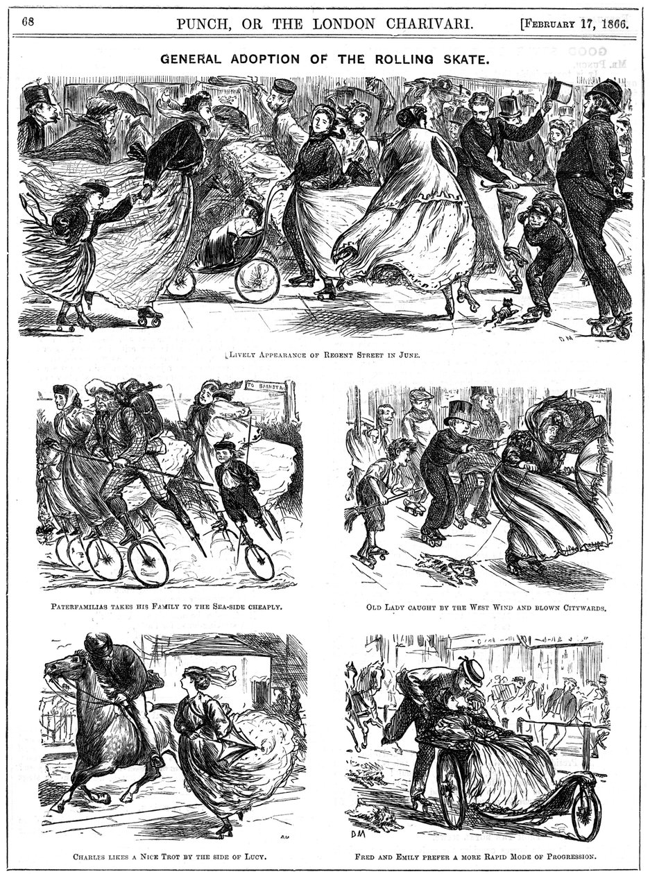 Allmän adoption av rullskridsko. George du Maurier tecknade filmer från Punch av George du Maurier