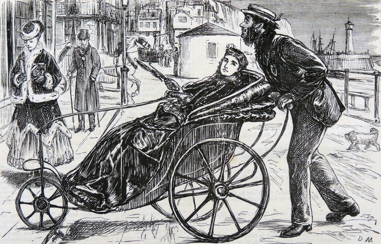 Patrick, trycker på damens badstol av George du Maurier