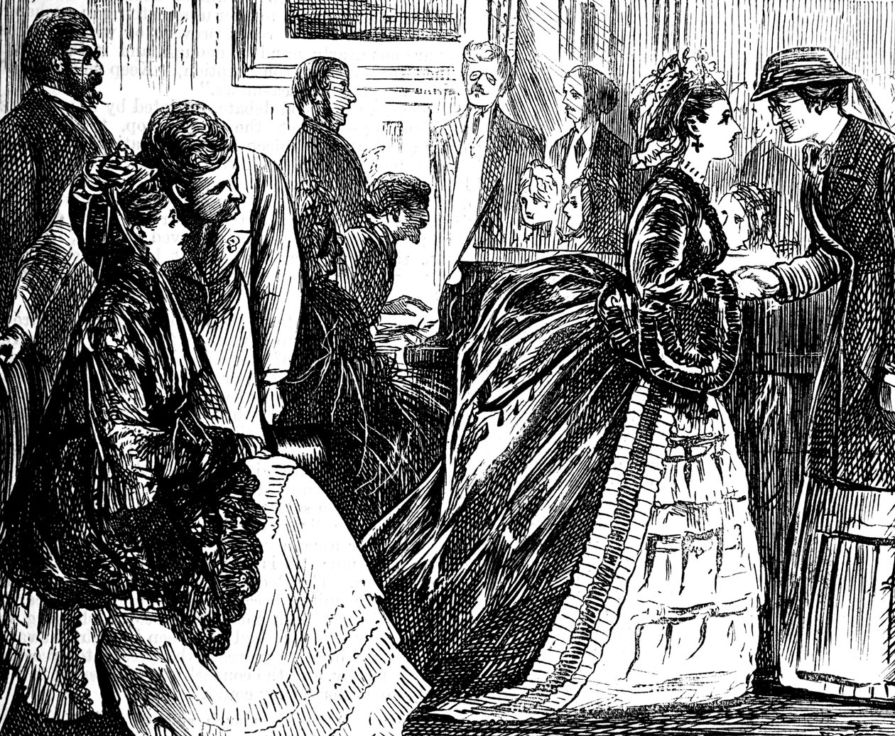 Social sammankomst av överklassens engelska herrar av George du Maurier