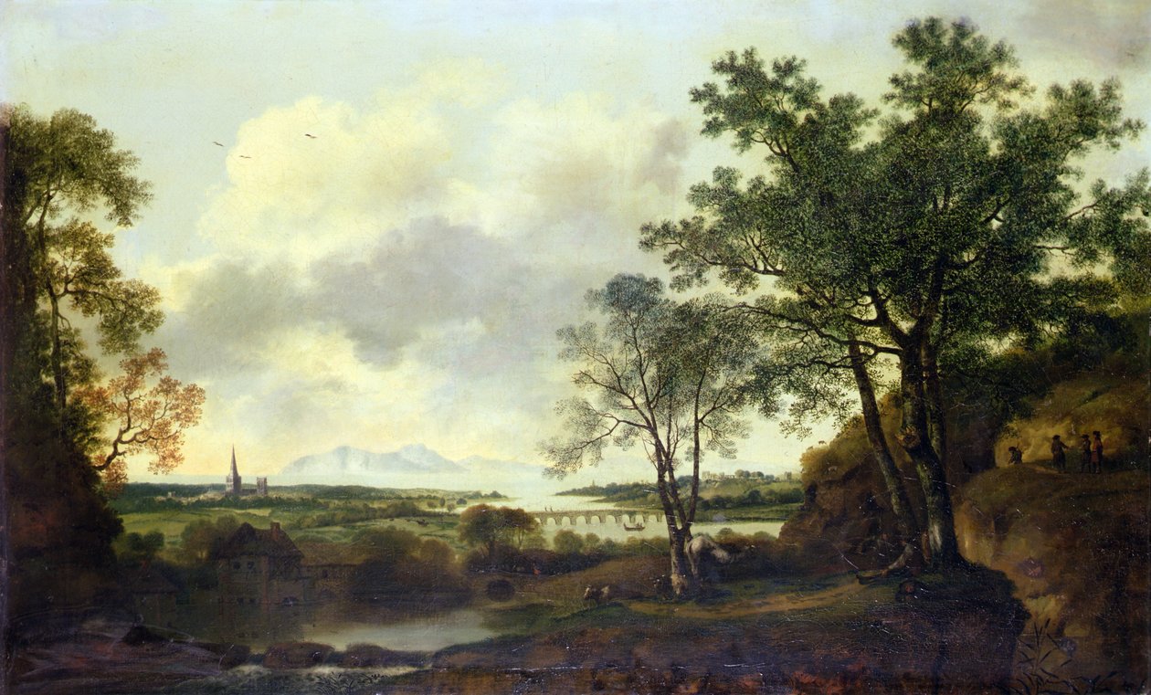 En capricciovy över Chichester, med figurer och boskap i förgrunden av George of Chichester Smith
