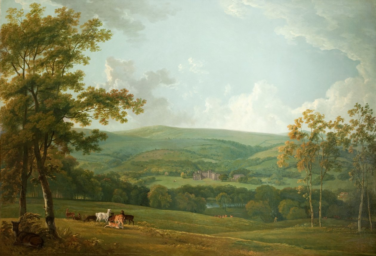 En avlägsen vy av Towneley Hall, c.1777 av George the Elder Barret