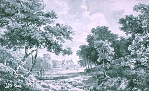 Ett hus sett över Open Parkland av George the Elder Barret