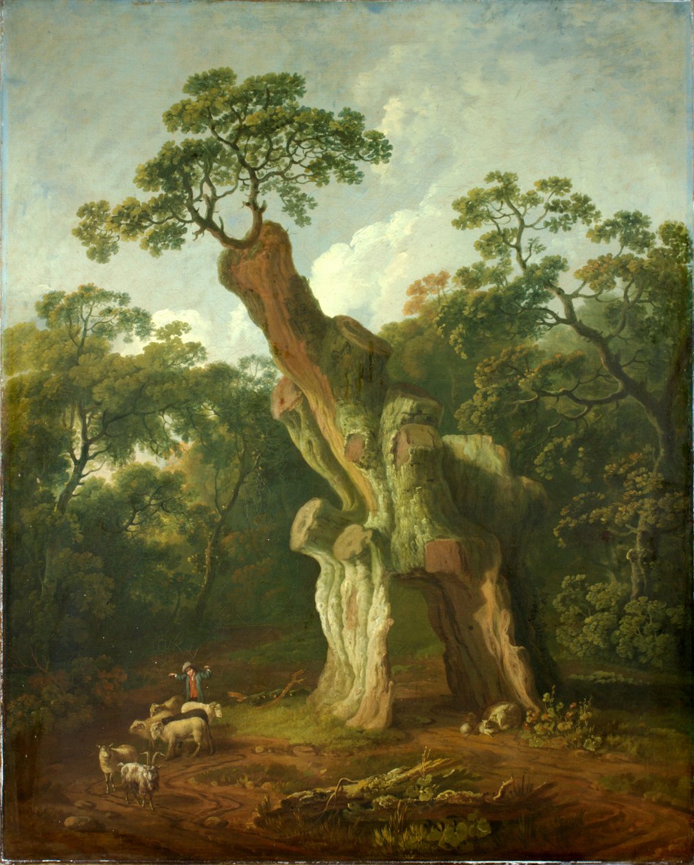 Utsikt över Greendale Oak i Welbeck Park (olja på duk) av George the Elder Barret
