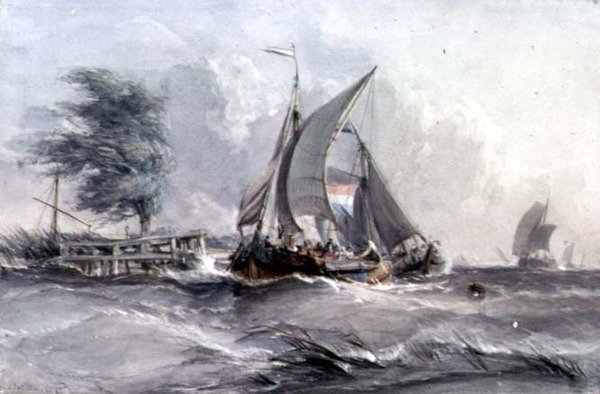 A Windy Day: Boats in a Gale av George the Elder Chambers