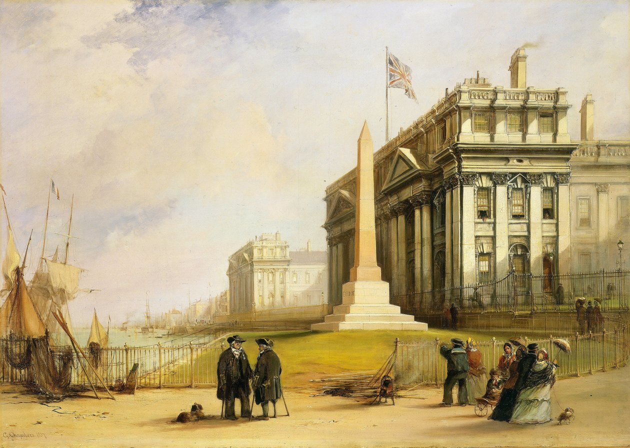 Bellot-obelisken vid Greenwich Hospital, London (England), ett minnesmärke till minne av den franske löjtnanten Joseph René Bellot, som dog 1853 i sökandet efter John Franklins (1756-1847) försvunna expedition till Arktis av George the Elder Chambers