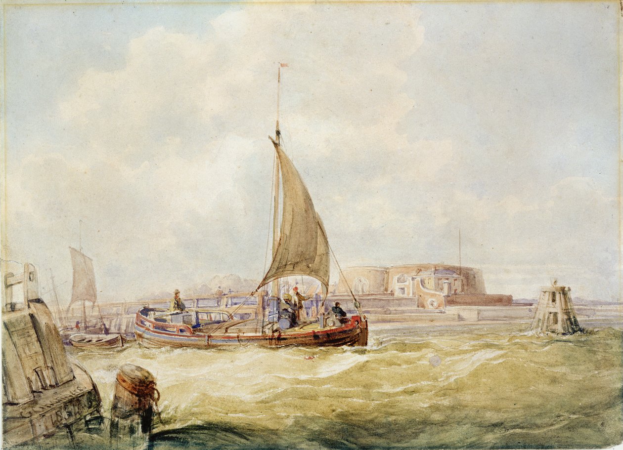 The Old Harbour, Hull (penna, blyerts, sepia- och akvarellfärg på papper) av George the Elder Chambers