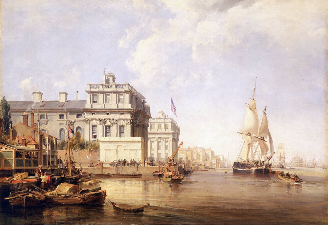 Vy över Greenwich Hospital, från Themsens norra strand av George the Elder Chambers
