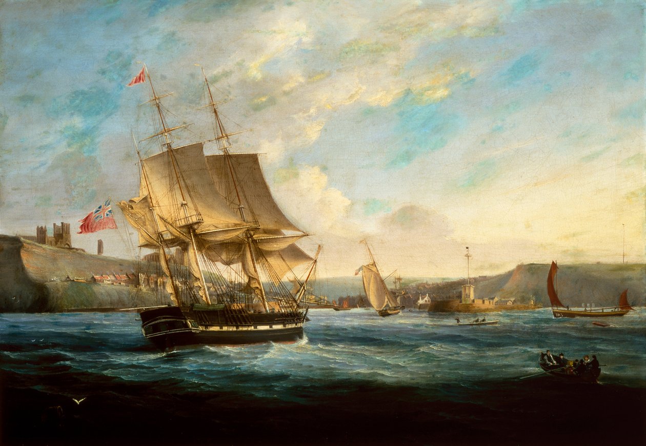 Whaler Phoenix kommer in i Whitby Harbor (olja på duk) av George the Elder Chambers