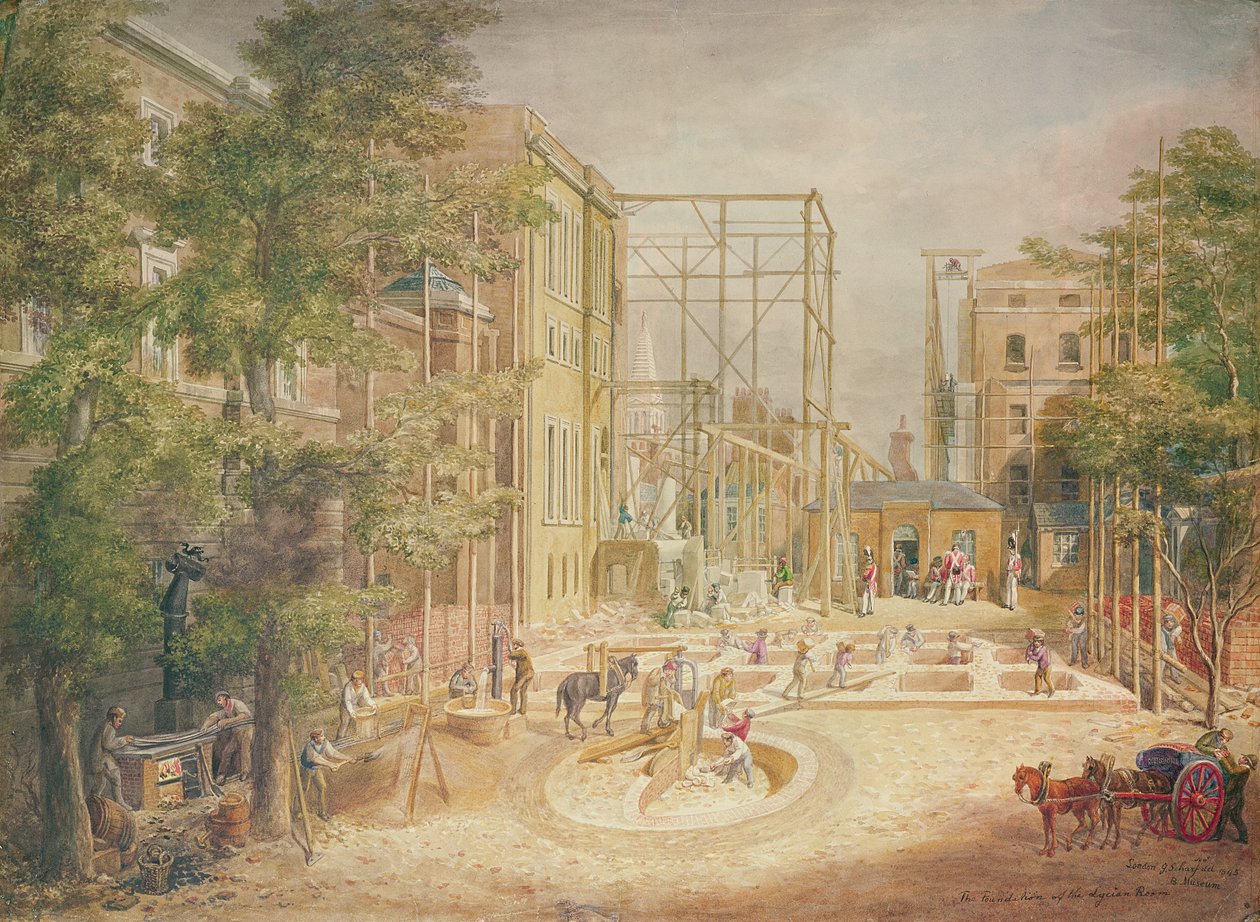 Laying the Foundations of the Lycian Room, British Museum, 1845 (wc på papper) av George the Elder Scharf