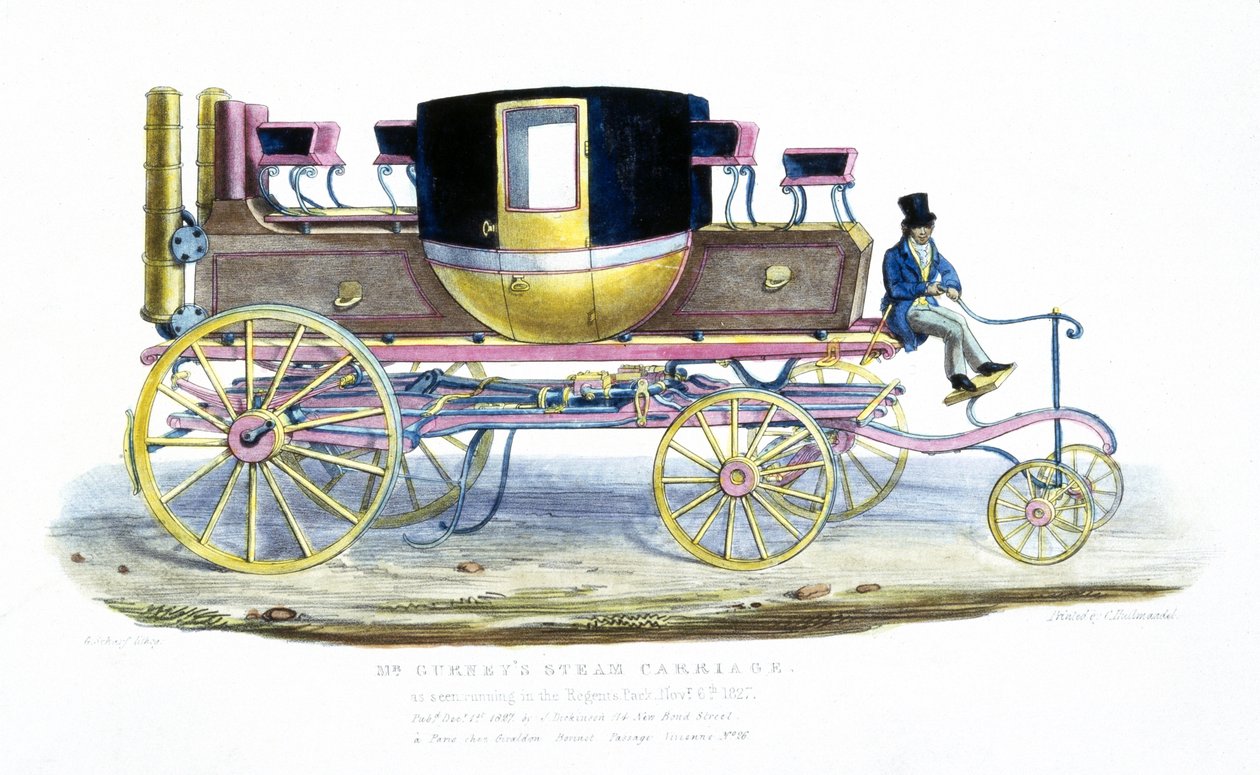 Mr. Gurneys ångvagn som sett springa i Regents Park, 6 november 1827 av George the Elder Scharf