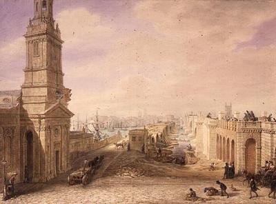 Gamla och nya London Bridges av George the Elder Scharf