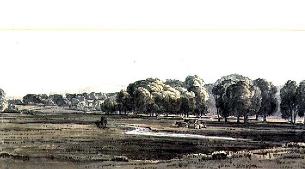 Landskap med äng och bäck av George the Younger Barret