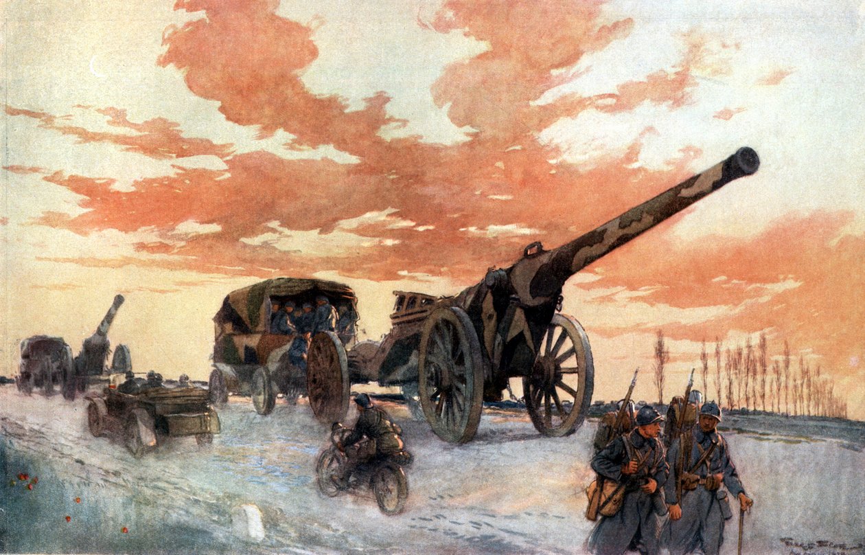 Konvoj av motoriserat artilleri, 1918 av Georges Bertin Scott