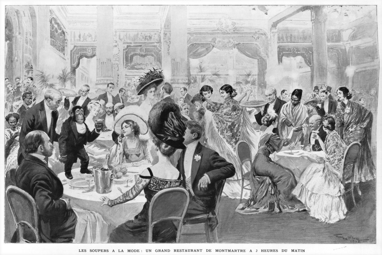 Fashionabla kvällsmat, en bra restaurang i Montmartre klockan två på morgonen, 1908 av Georges Bertin Scott