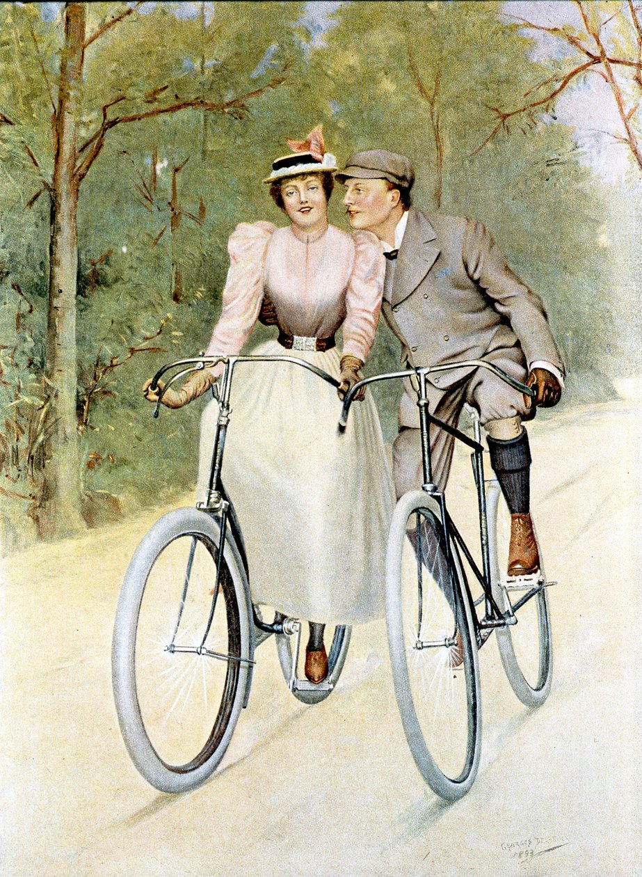 Par som cyklar, 1893 (färggravyr) av Georges Debrock