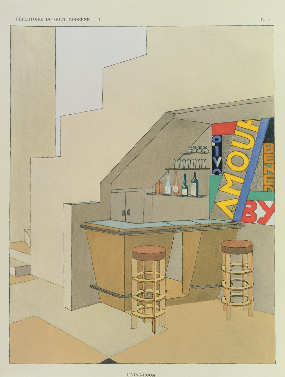 Design för en liten bar, från en fransk inredningspublikation med 200 tryck, c.1928-29 (pochoirtryck) av Georges Djo Bourgeois