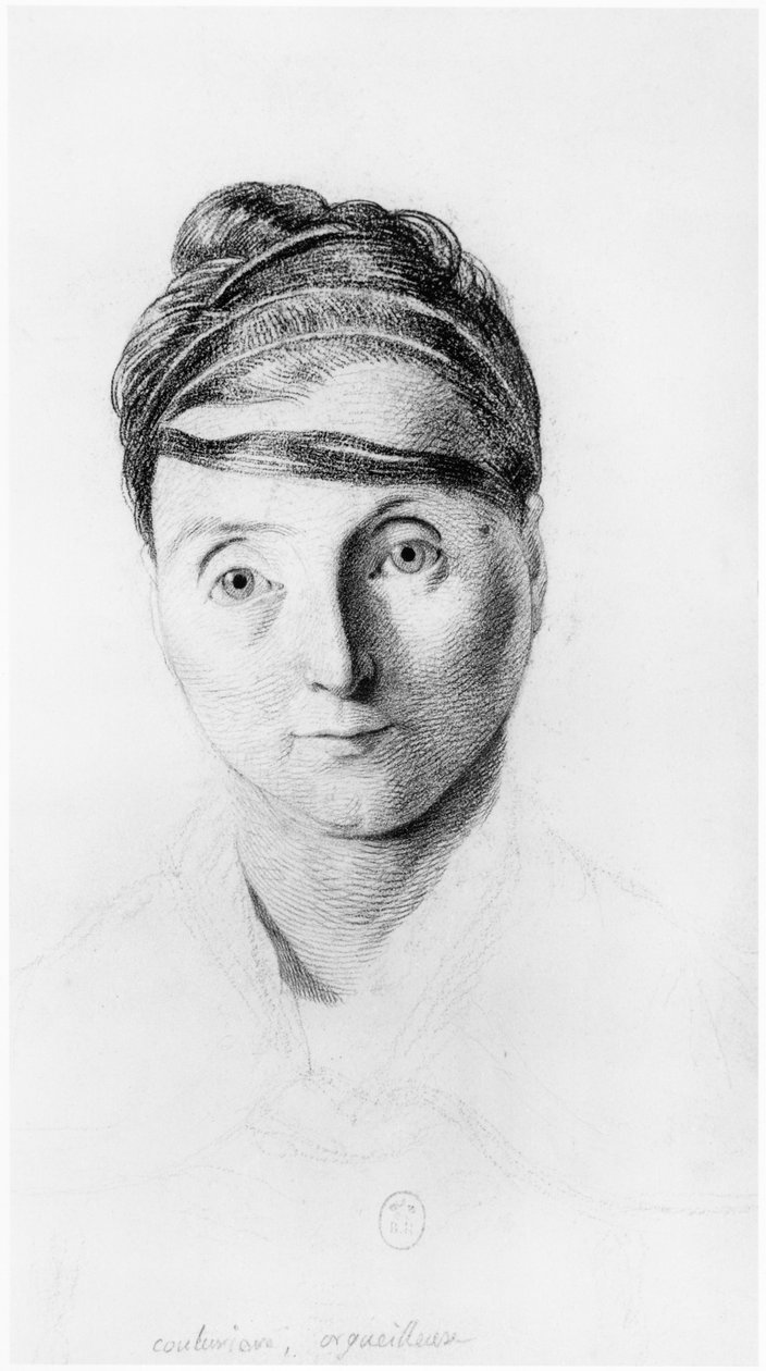 En stolt sömmerska, framifrån, illustration från en opublicerad avhandling av Jean Etienne Dominique Esquirol (1772-1840) om de sinnessjuka på Salpetriere-anstalten, ca 1818. av Georges Francois Gabriel
