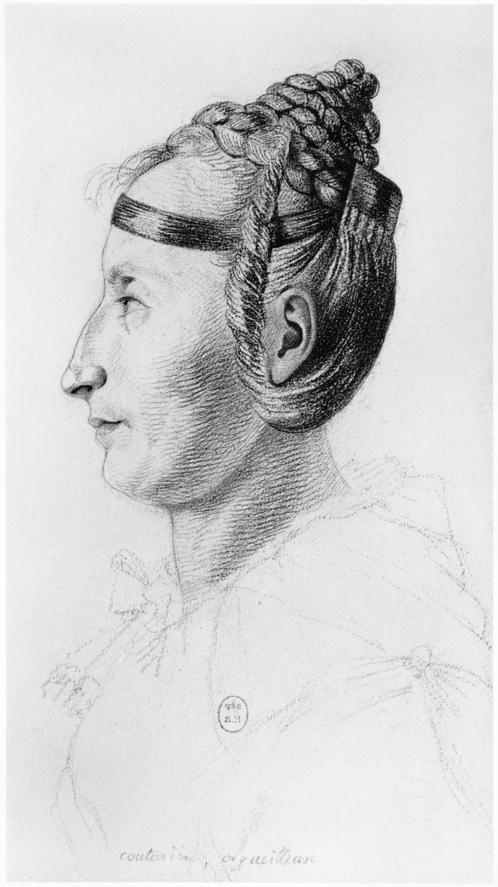 En stolt sömmerska, profil, illustration från en opublicerad avhandling av Jean Etienne Dominique Esquirol (1772-1840) om galningarna på asylanstalten Salpetriere, ca 1818 av Georges Francois Gabriel
