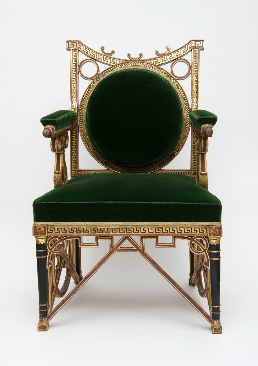 Fauteuil, ca. 1785-90 (blødt træ med forgyldning og grønt fløjl) svensk av Georges Jacob
