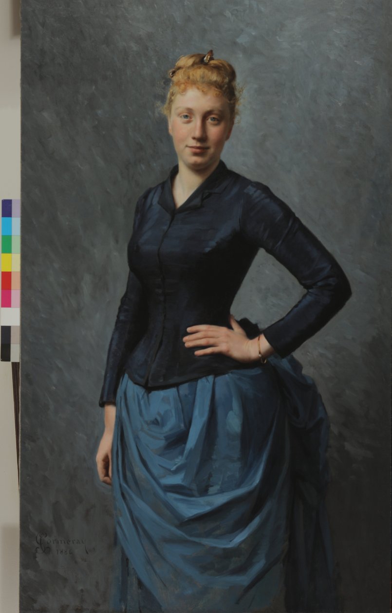 Portræt af en ung kvinde i blåt, 1886 swed av Georges Jean Louis Cormeray