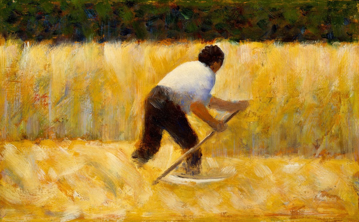 Gräsklipparen, 1881-82 (olja på trä) av Georges Seurat