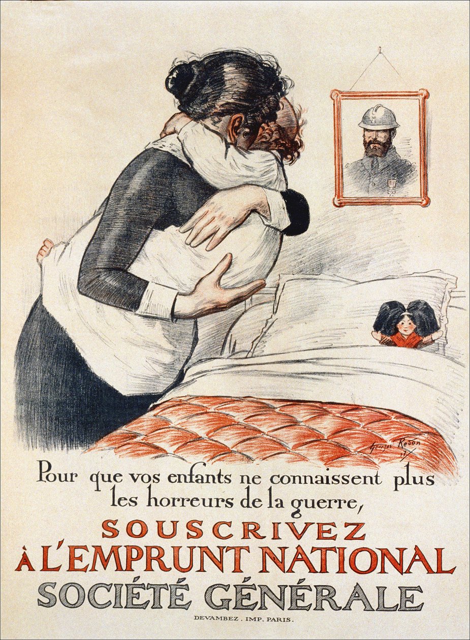 For at forhindre dine børn i at opleve krigens rædsler, abonner på Societe Generale nationale lån - plakat, 1917swed av Georges Redon