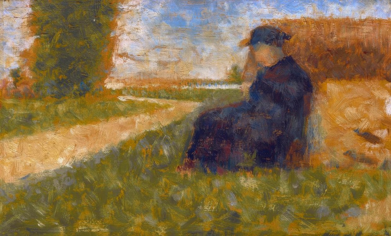 Massiv figur i ett landskap i Barbizon av Georges Seurat