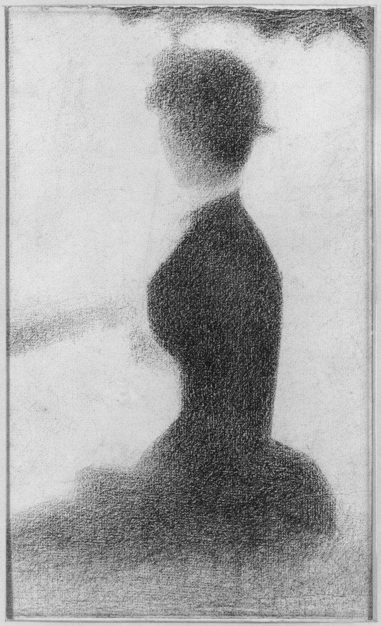Studie till Söndagseftermiddag på ön La Grande Jatte, 1884 (contepenna på papper) av Georges Seurat