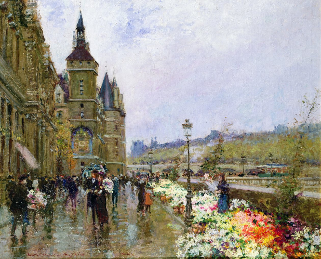 Blomsterförsäljare vid Seine av Georges Stein