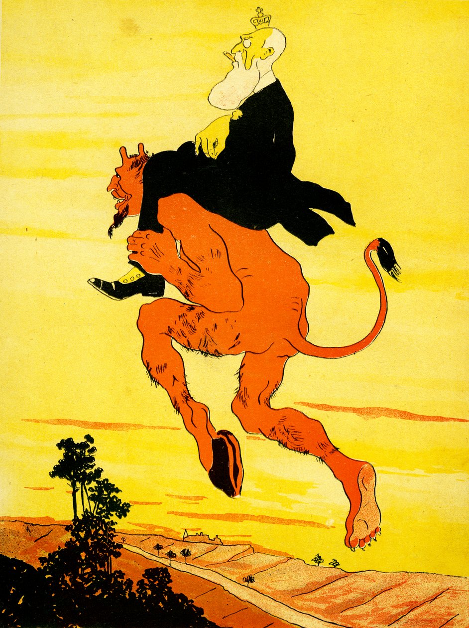 Leopold II rider på djävulens axlar, 1904. av Georges d 1878 1937 Ostoya
