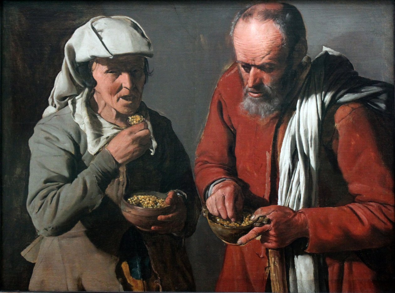 Bondepar som äter ärtor av Georges de La Tour