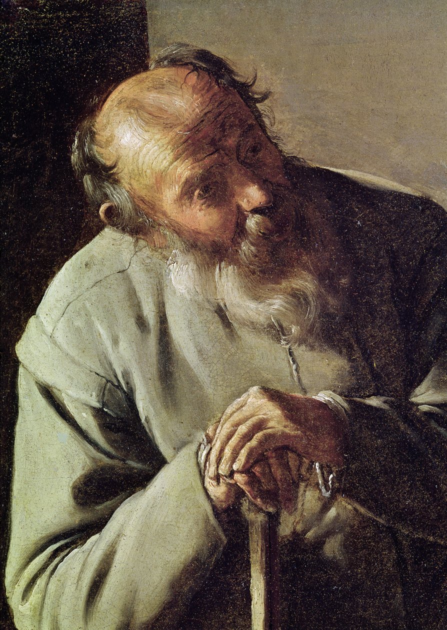 En gammal man, detalj av huvudet, c.1618-19 olja på duk av Georges de La Tour