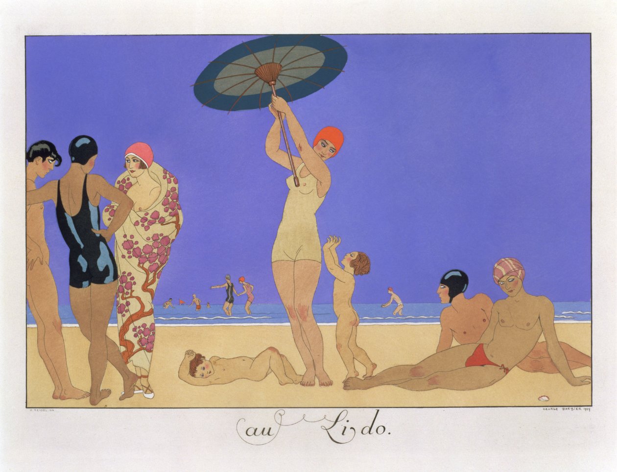 Vid Lido, graverad av Henri Reidel av Georges (after) Barbier