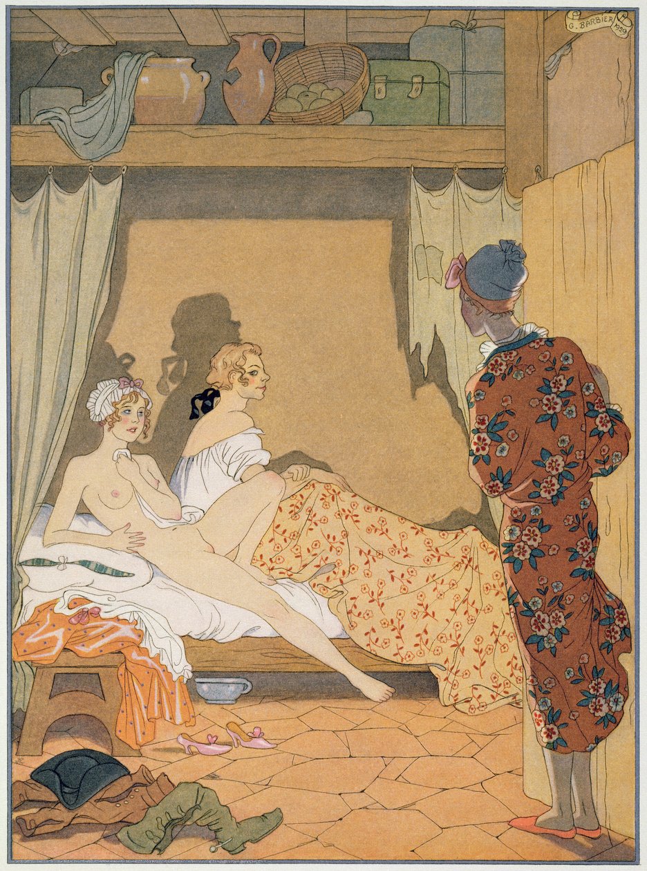 Sovrumsscen, illustration från 