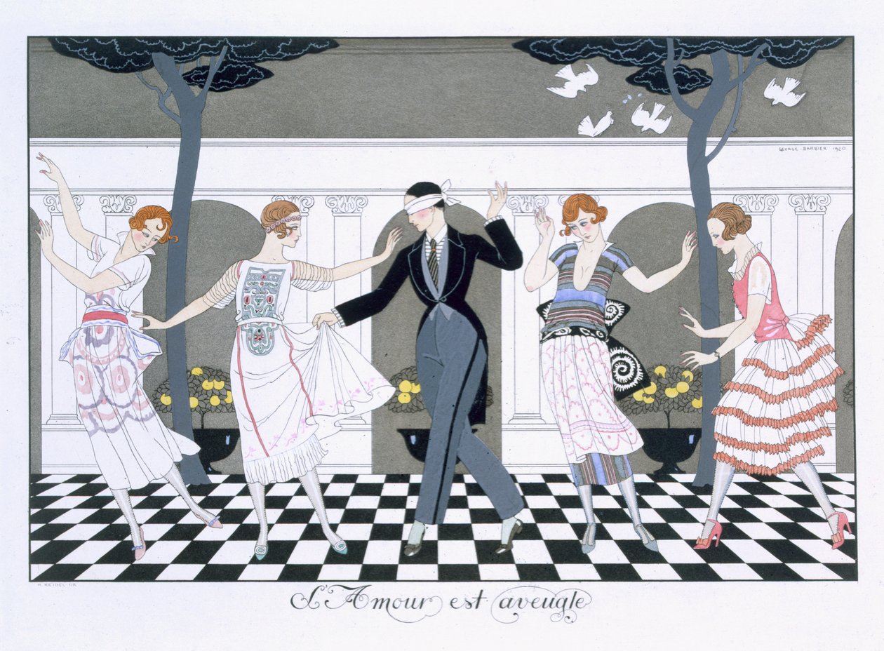 Love is Blind, graverad av Henri Reidel av Georges (after) Barbier