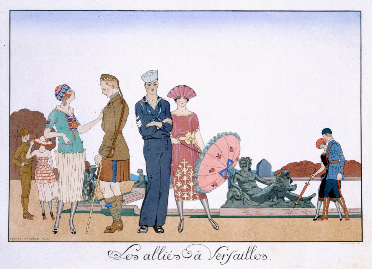 De allierade i Versailles, graverad av Henri Reidel av Georges (after) Barbier