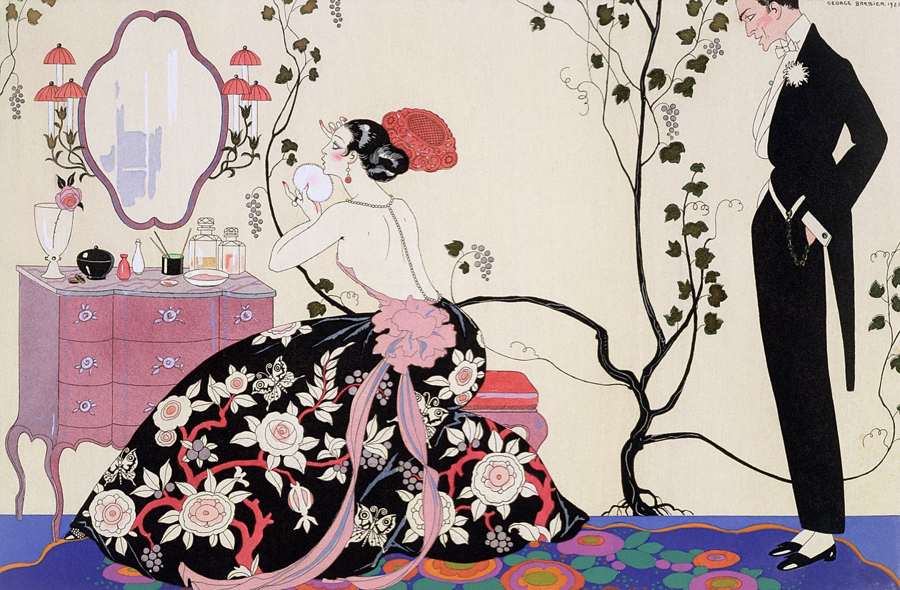 Den rygglösa klänningen, graverad av Henri Reidel av Georges (after) Barbier