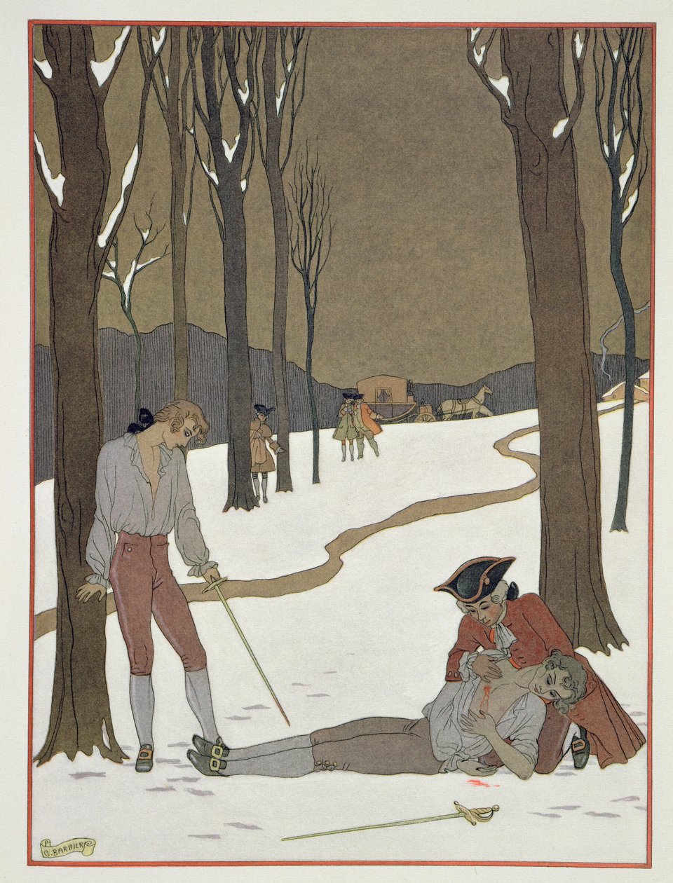 Duellen mellan Valmont och Danceny, illustration från 