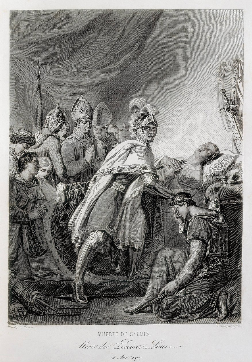 LOUIS IX, Sankt Ludvig av Frankrike (gravyr) av Georges (after) Rouget