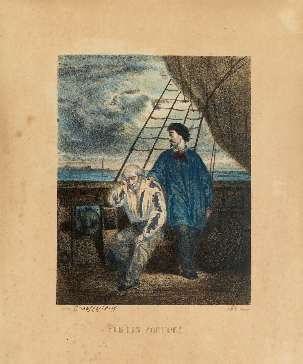 På pontonen, graverad av H. Jannin, 1848 av Georges Alexandre after Fischer
