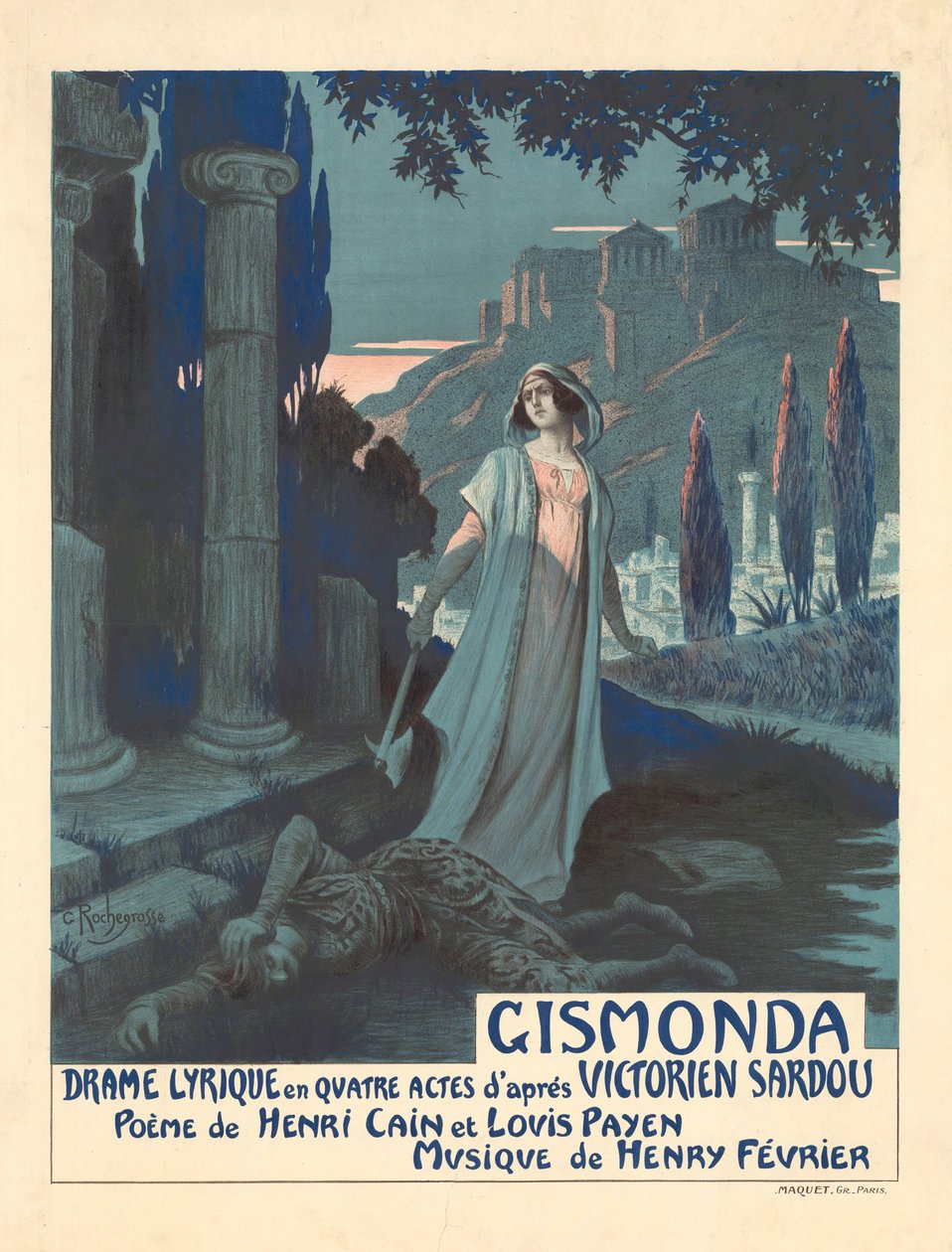 Affisch för teaterpjäsen Gismonda av V. Sardou, 1919. av Georges Antoine Rochegrosse