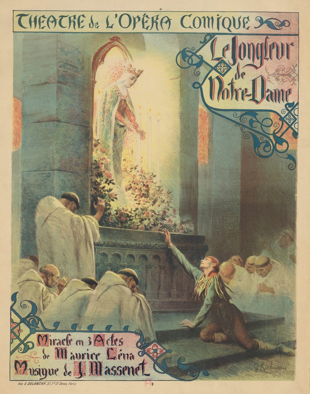 Premiäraffisch för operan Le jongleur de Notre-Dame av Jules Massenet, 1904. av Georges Antoine Rochegrosse
