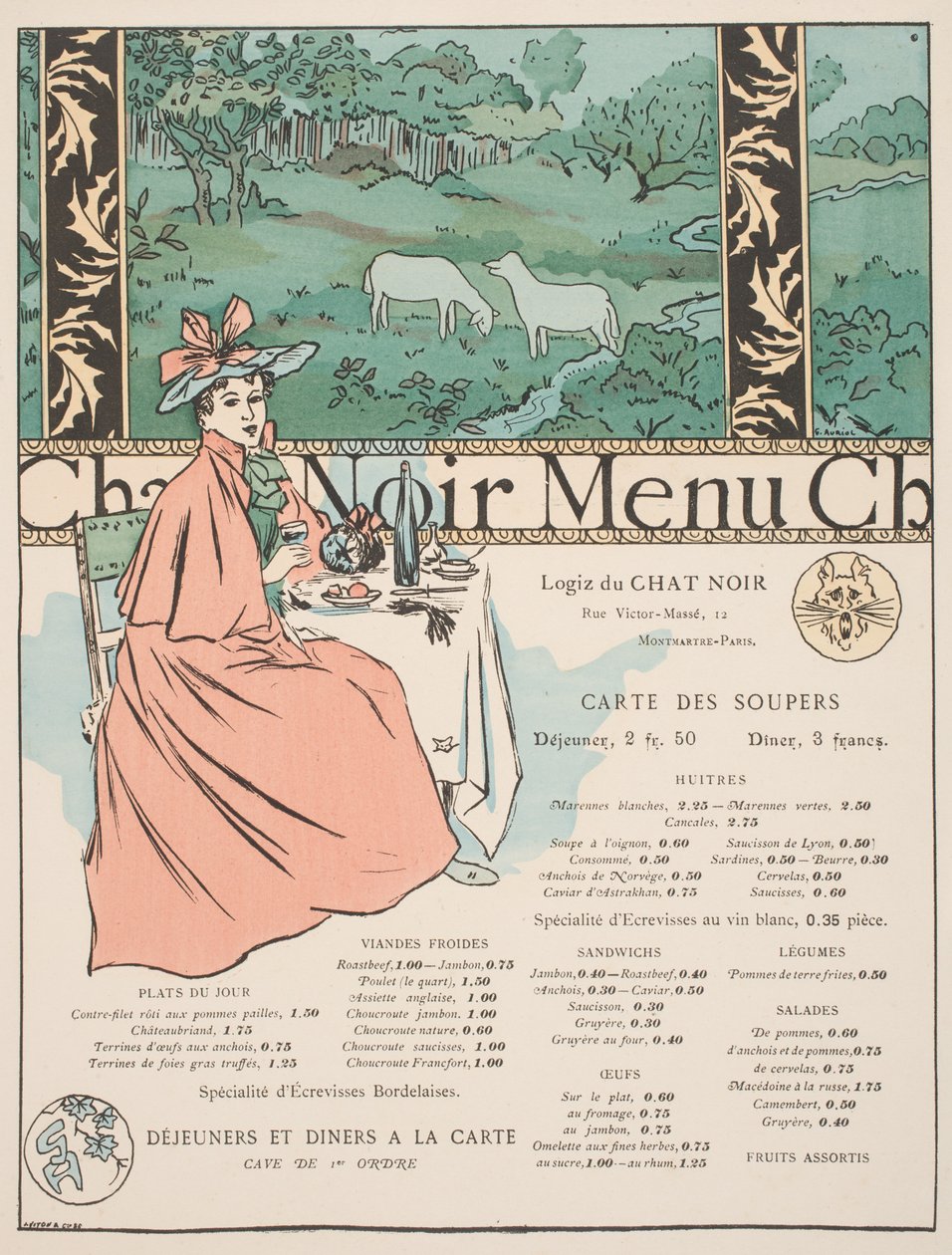 Menu from the Chat Noir (colour litho & pochoir print) av Georges Auriol