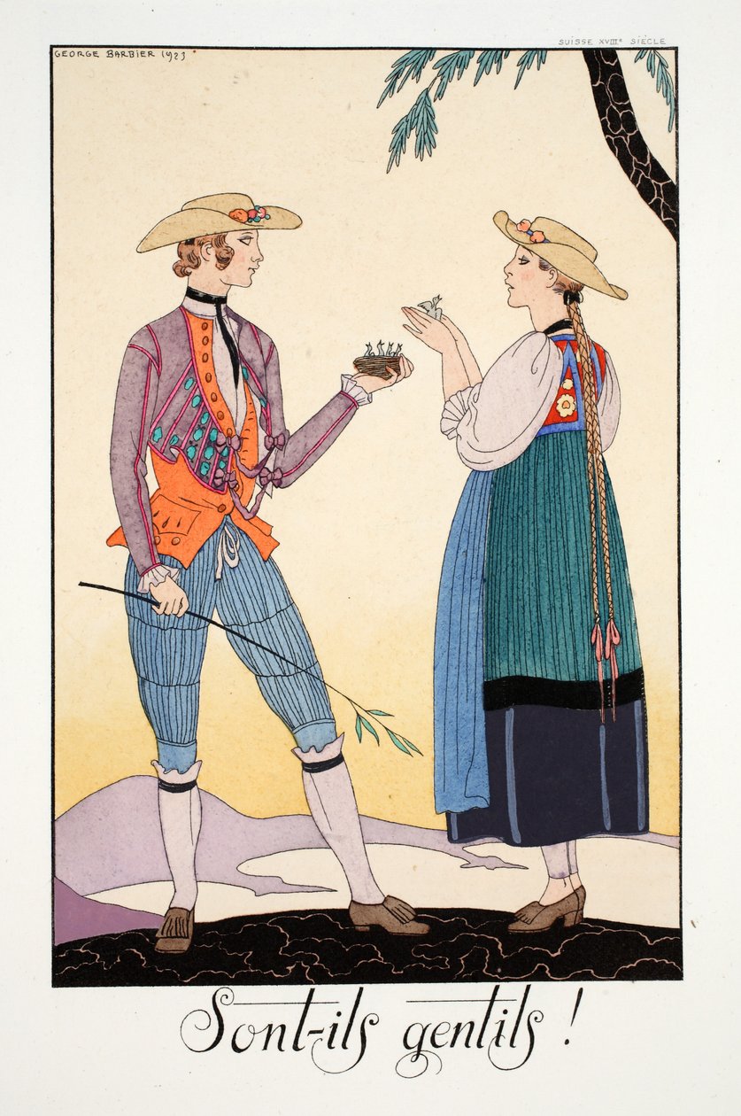Är de trevliga!, från "Falbalas and Fanfreluches, Almanac of Present, Past and Future Modes" av Georges Barbier