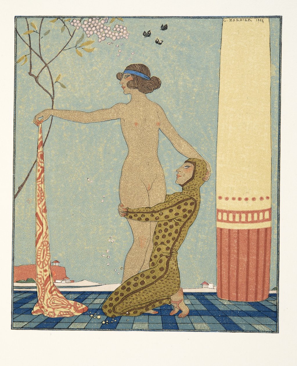 Bilitis, illustration från Les Chansons de Bilitis, av Pierre Louys, pub. 1922 (stenciltryck) av Georges Barbier