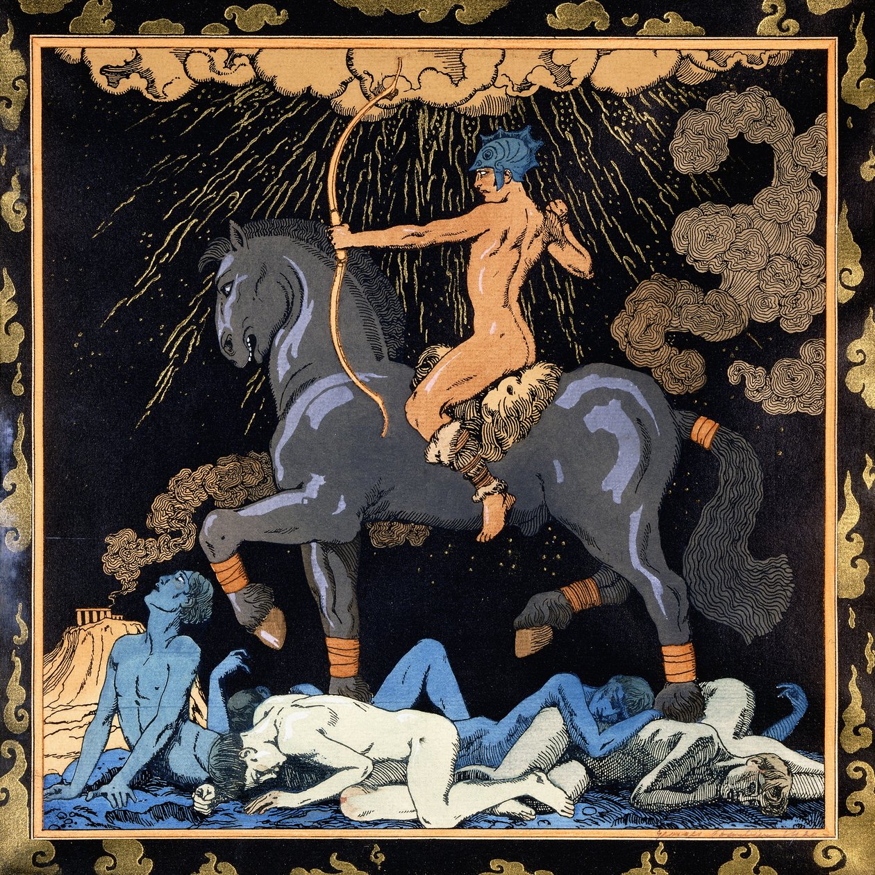 Han som rider på den svarta hästen, ca 1917-1920 (stencil) av Georges Barbier