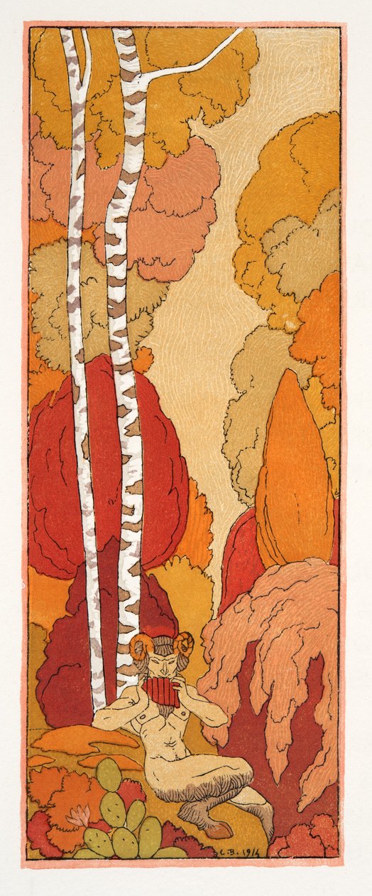 Pastoral sång, illustration från Les Chansons de Bilitis, av Pierre Louys, pub. 1922 (stenciltryck) av Georges Barbier