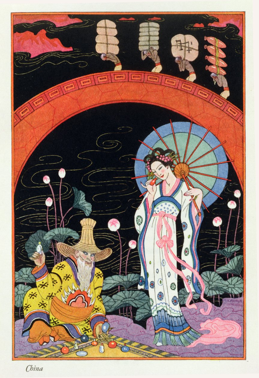 Kina, från "The Art of Parfume", pub. 1912 (pochoirtryck) av Georges Barbier